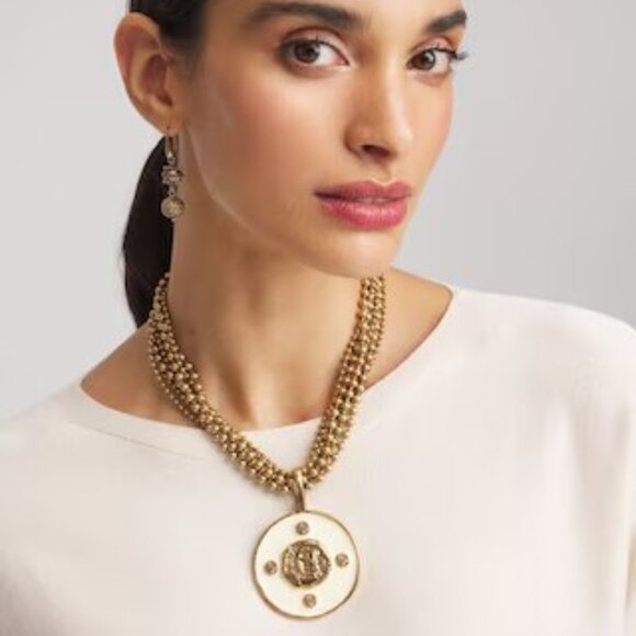 NWT CHICO'S White Enamel Pendant Necklace. - Picture 3 of 3